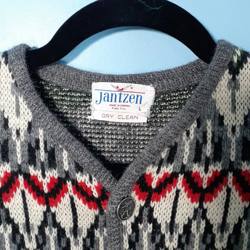 Vintage Mens Jantzen Wool Cardigan 6 Button Sweater Size Large Made in Canada